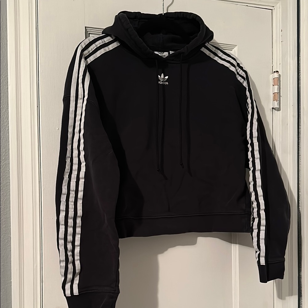 Adidas Black Hoodie with White Stripes